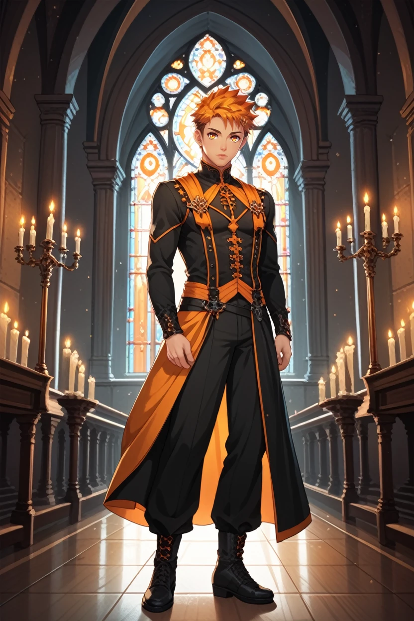 score_9, score_8_up, score_7_up,
<lora:CBHiro:0.8>
CBHiro, 1boy, orange hair, short hair, orange eyes, looking at viewer, Gothic cathedral interior with candlelight, dynamic lighting, mysterious and dark, standing, full body