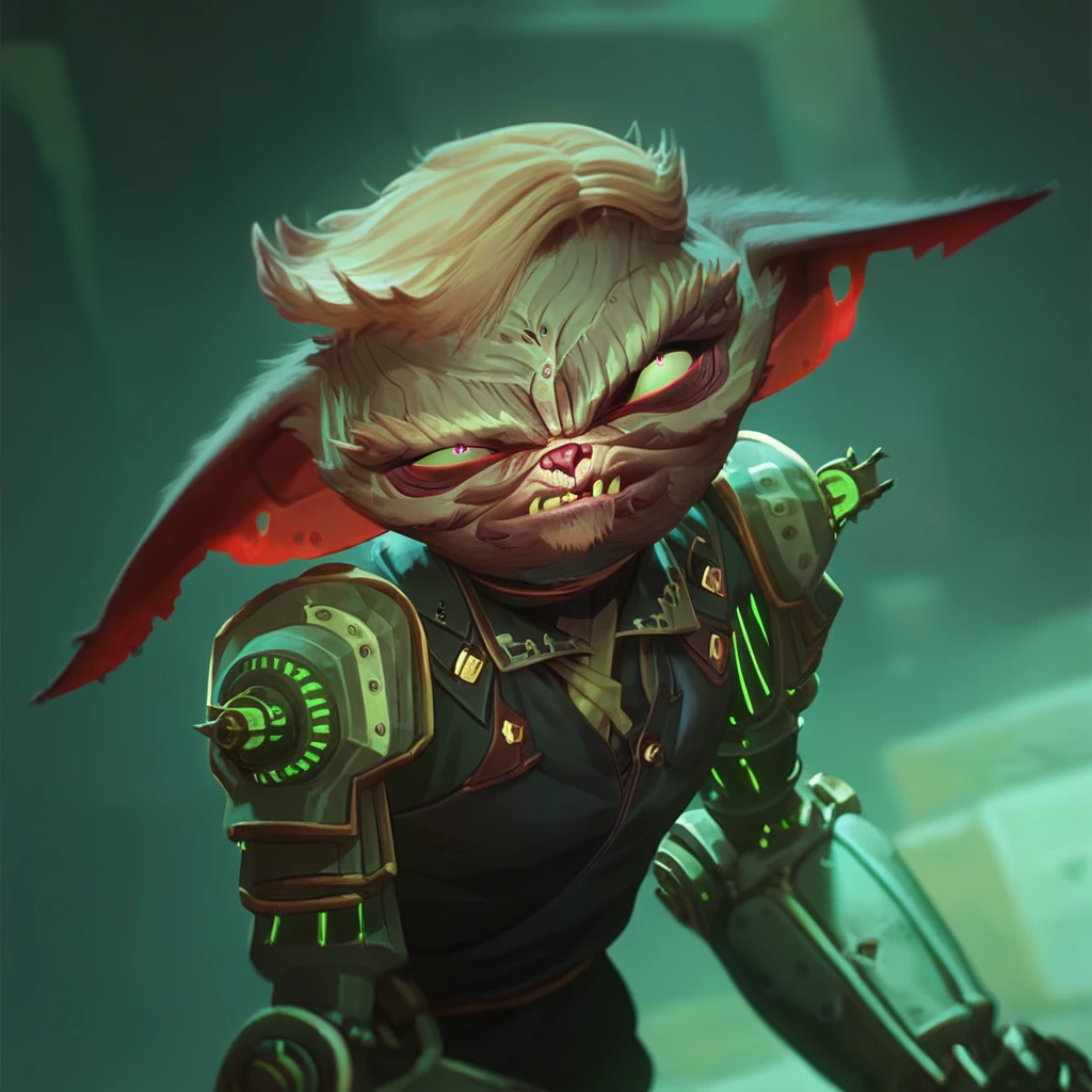 male focus, solo focus, solo, score_9, score_8_up, score_7_up, <lora:SmeechAracneS2:1> 1 boy, SmeechAracneS2, yordle, short, mechanical arms, mechanical arm, amputee, prosthetic arms, prosthetic legs