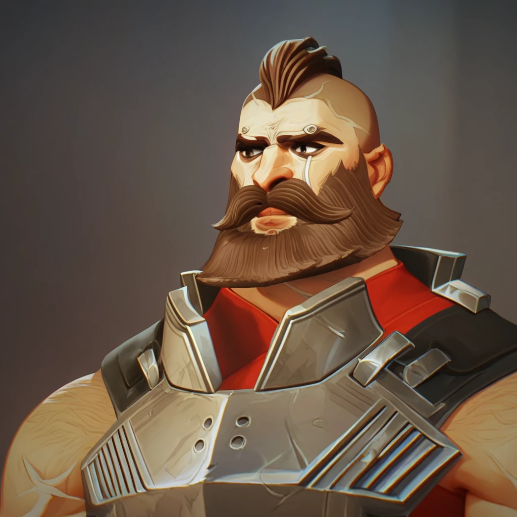 male focus, solo focus, solo, score_9, score_8_up, score_7_up, <lora:JohnNoxianArcaneS2:1> JohnNoxianArcaneS2, beard, mustache, facial hair, scar, armor, brown hair, muscular, scar on face