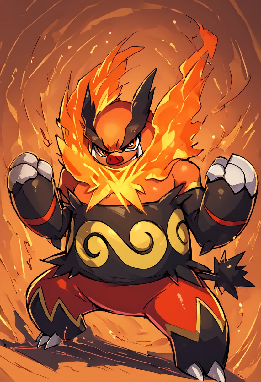 score_9, score_8_up, score_8,   ,,, zzEmboar, looking at viewer, full body, fangs, claws, clenched hands, fire, punching, incoming attack, angry, furious, <lora:Emboar_Pokemon_PDXL:1.0>,    ,,, BREAK, smile, looking at viewer, cowboy shot,  ,,, embedding:zPDXL, Expressiveh,  ,,, <lora:Zankuro_Style_PDXL:0.8> <lora:SDXLFaeTastic2400:0.5>, <lora:EnergyCAT:0.8>, <lora:Expressive_H-000001:0.4>,