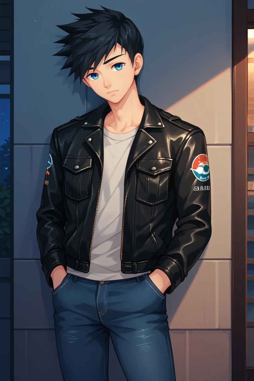 score_9, score_8_up, score_7_up,
<lora:CBNatsumi:1.0>
CBNatsumi, 1boy, black hair, short hair, blue eyes, looking at viewer, leaning against wall, outside, leather jacket, jeans, hands in pocket, at night