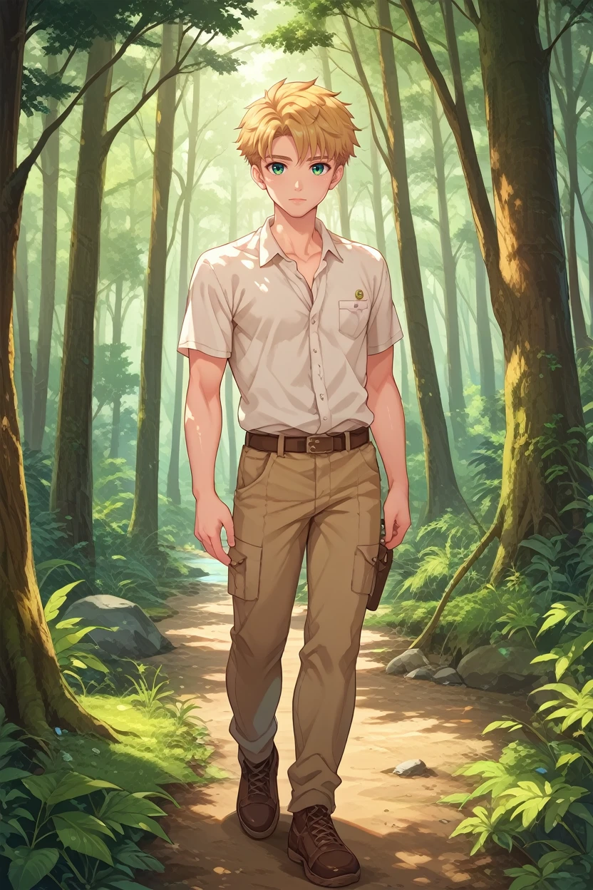 score_9, score_8_up, score_7_up,
<lora:CBYoshino:0.8>
CBYoshino, 1boy, blonde hair, short hair, green eyes, looking at viewer, standing amidst towering redwood trees in a lush forest