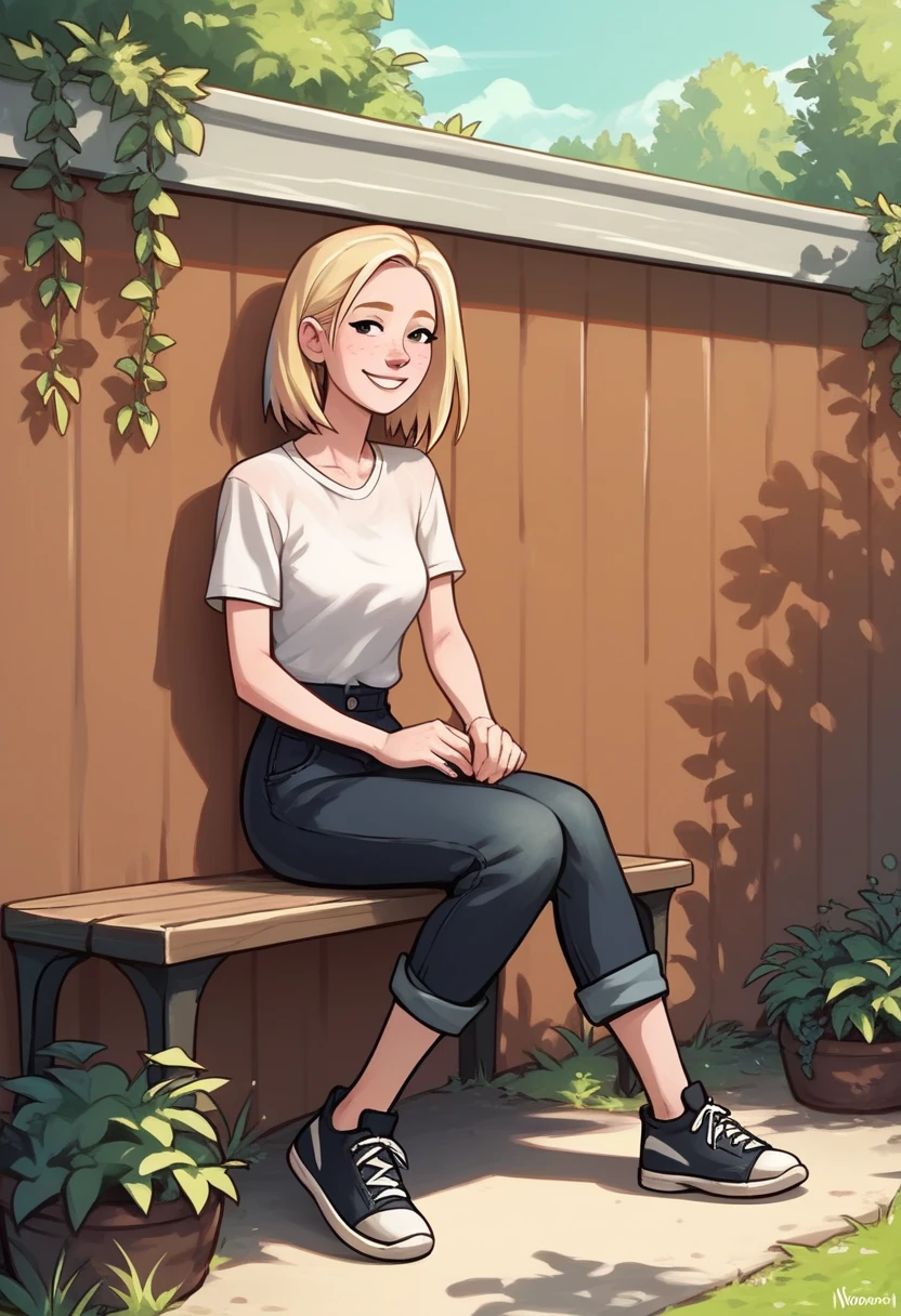 score_9, score_8_up, score_7_up, score_6_up, score_5_up,  1girl, solo, full body,
<lora:Nora (Storybooth):0.9> Nora_Storybooth, blonde hair, medium hair, freckles, smile, black eyes, eyes open,
outdoors, detailed background,
<lora:Expressive_H:0.3> Expressiveh,
<lora:add-detail-xl:0.9>