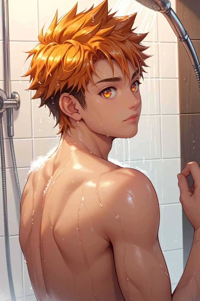 score_9, score_8_up, score_7_up, 
<lora:CBHiro:0.8>
CBHiro, 1boy, orange hair, short hair, orange eyes, looking at viewer, from behind, in the shower, wet skin