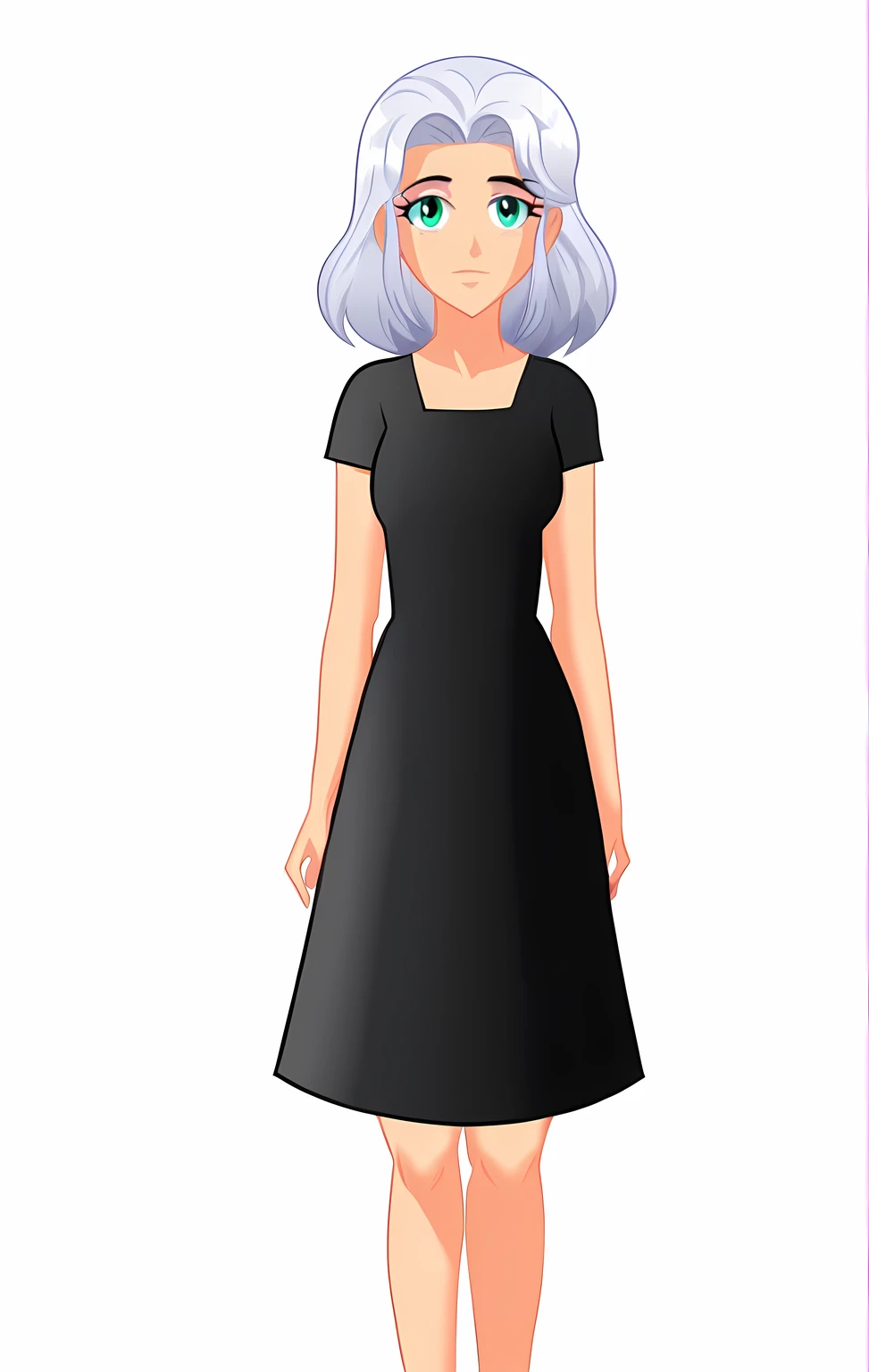 BLsprite, (1girl:2), (solo:3), 20 years old woman, white medium-length hair, accurate hair, (accurate face:1.5), (black dress:1.2), medium-wide shot