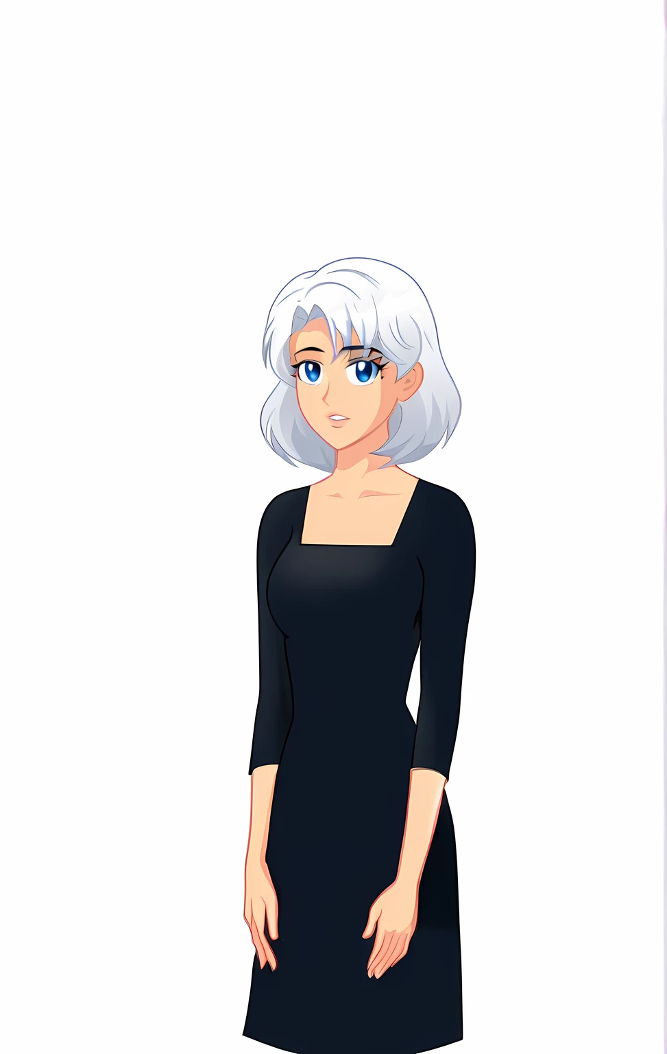 BLsprite, (1girl:2), (solo:3), 20 years old woman, white medium-length hair, accurate hair, (accurate face:1.5), (black dress:1.2), medium-wide shot