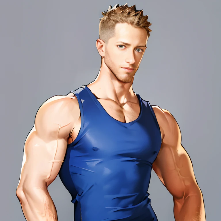 absurdres, highres, <lora:JRMatthews:0.85>, jrmatthews, muscular male, portrait, looking at viewer, simple background, tank top, short hair