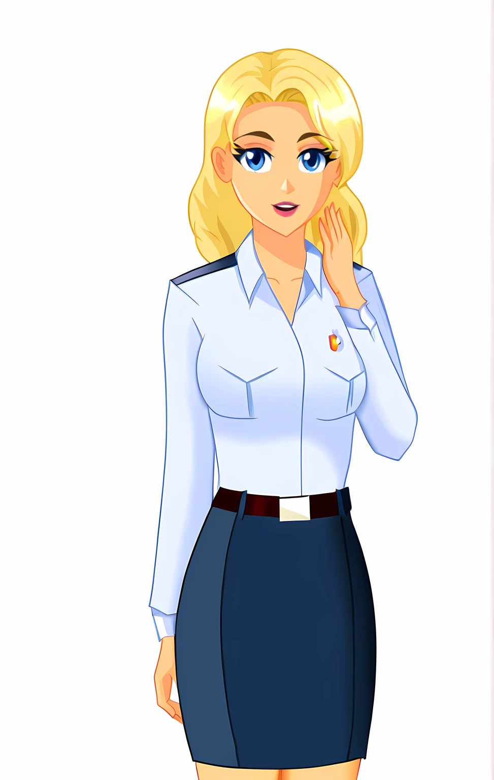 BLsprite, (1girl:2), (solo:3), 20 years old, blonde hair, accurate hair, (accurate face:1.5), (office uniform:1.2), medium-wide shot