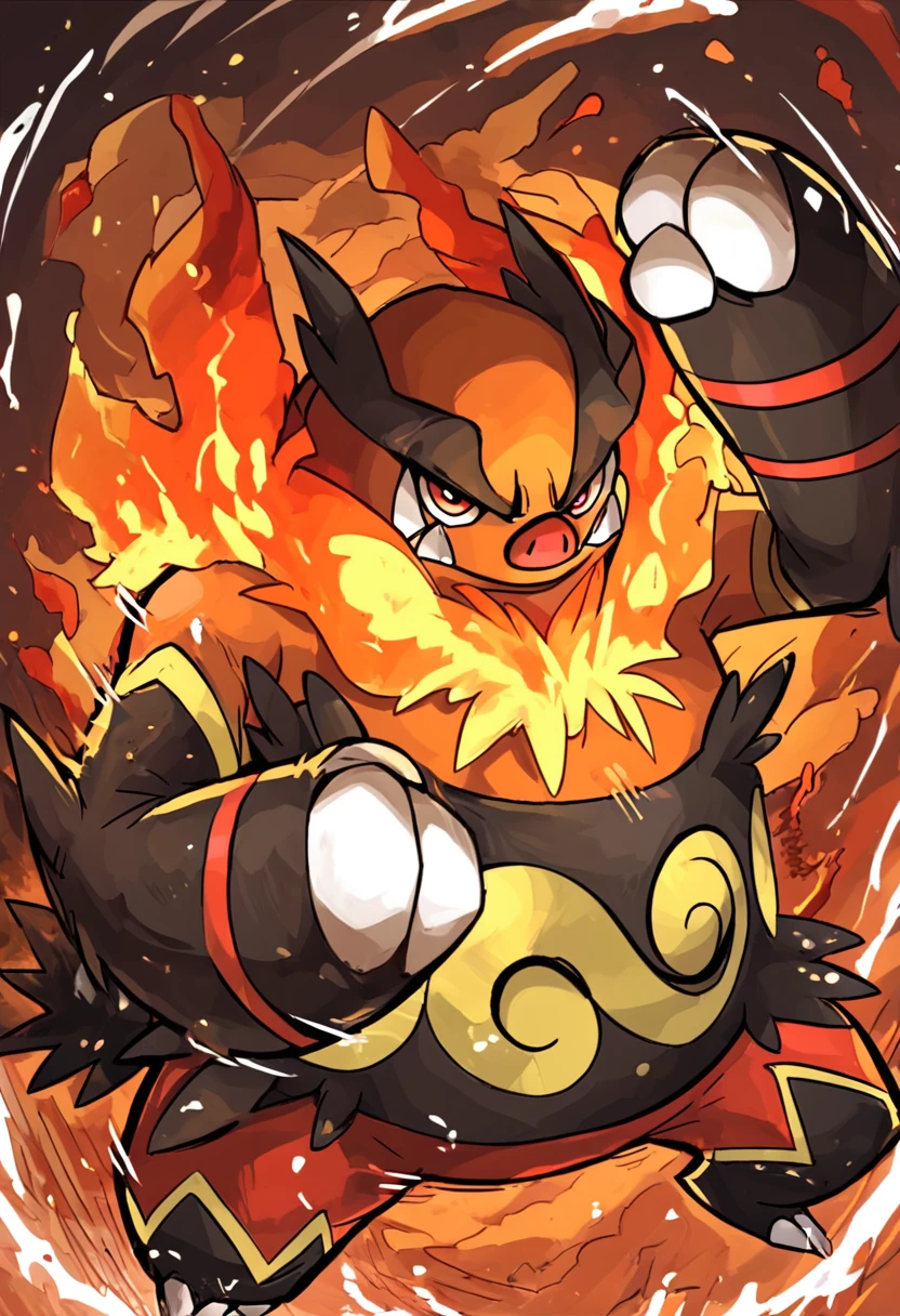 score_9, score_8_up, score_8,  zzEmboar, solo, no humans, pokemon (creature), incoming attack, looking at viewer, punch, clenched fist, fire, dynamic pose, attacking, motion lines,    <lora:Emboar_Pokemon_PDXL:1.0>,      dynamic pose, attacking, angry, furious, motion lines,  fire, swirls, wind,  ,,, embedding:zPDXL3,   ,,, <lora:EnergyCAT:0.4>, <lora:Style55_PDXL:0.55>,  <lora:Expressive_H-000001:0.4>,