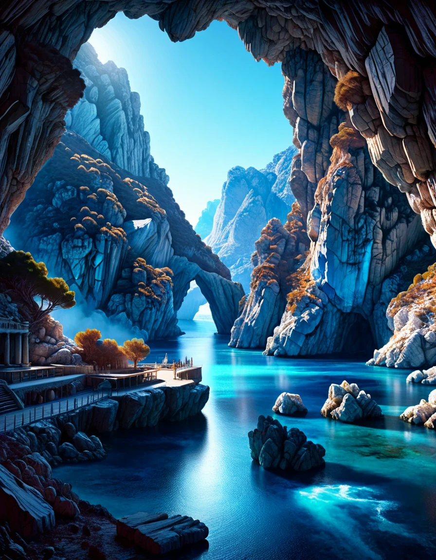 Digital art, landscape of a Mysterious ral-azrte from inside of a Calanque de Morgiou, Winter, Ultra Real, drawing, D&D, <lora:ral-azrte-sdxl-dora:1>, background inspired, advanced cinematic perfect light, detailed, sunny, great light, theatrical, ambient, delicate, stunning detail, colorful, highly color focused, beautiful composition