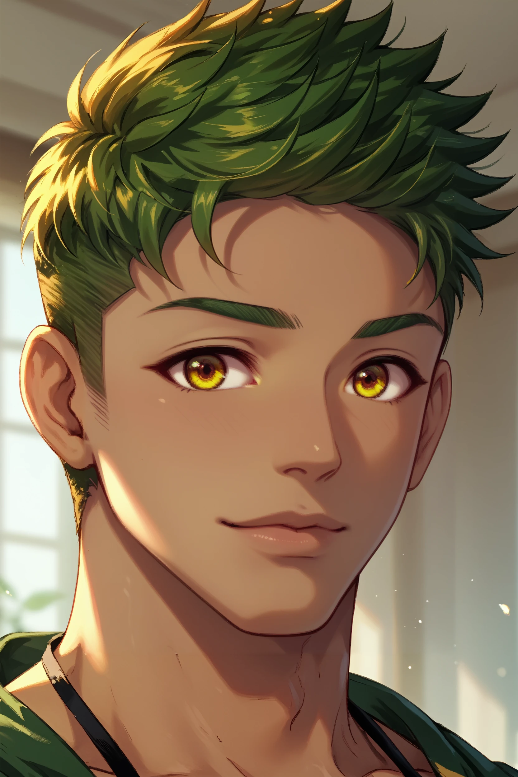 score_9, score_8_up, score_7_up,
<lora:CBAiden:1.0>
CBAiden, 1boy, green hair, yellow eyes, short hair, tanned, looking at viewer, portrait