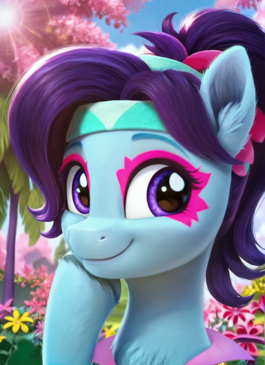 , score_9, score_8_up, score_7_up, score_6_up, score_5_up, score_4_up, rating_safe, <lora:Blue Belle:1>Blue Belle
((cute, little, fuzzy pony, fur)), (high quality, detailed, beautiful), shiny, adorable face, detailed beautiful eyes, diadema, sunlight, realistic, outstanding, countershading, detailed soft lighting, ear fluff, hoof on face, cinematic vintage photography
<lora:Wholesome_MLP-v1.2:1> <lora:mlp_g5 (1):1>