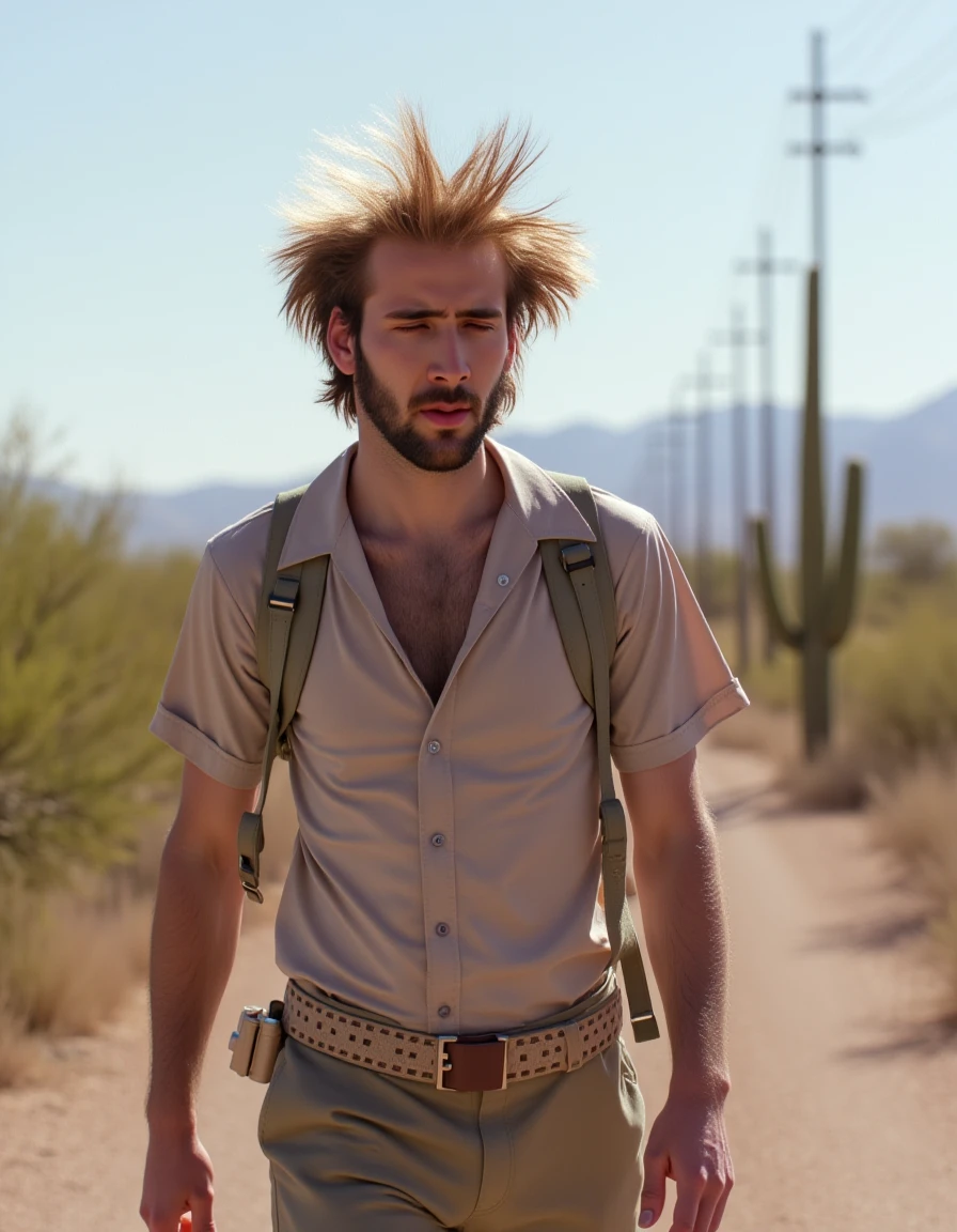 HINC man walking in Arizona with a stalking on his head