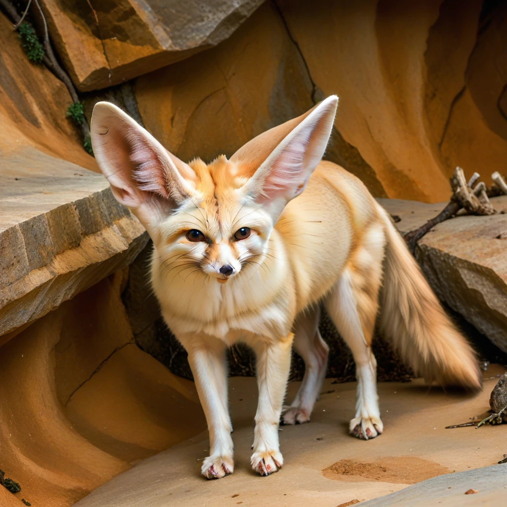 incredibly absurdres,solo,photorealistic,fennecfox,big ears,feral,detailed background,looking at viewer,outdoors,<lora:Foxes_-_Multiple_Species:1>,