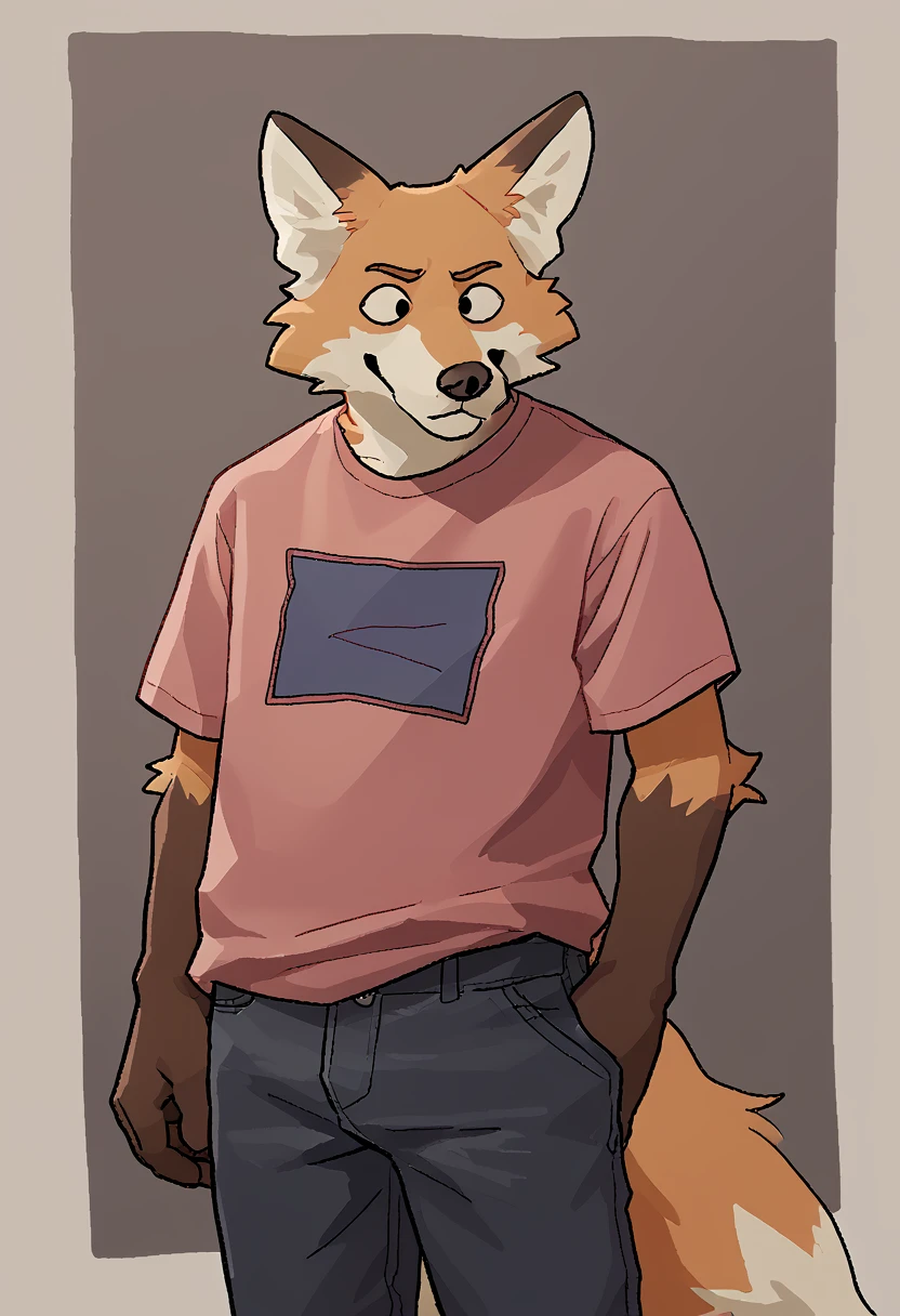 by mawfulme, furry, fox, 1boy, solo, shirt, pants, <lora:MawfulMe_style:1>