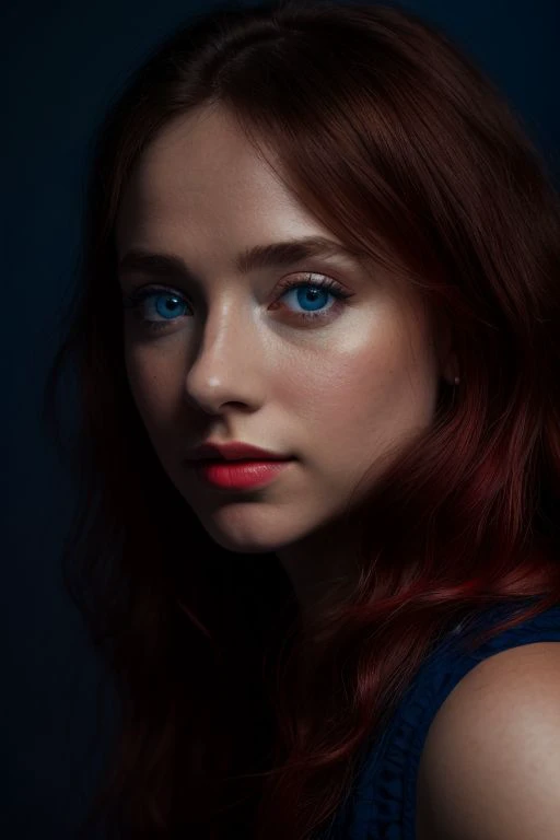 (dynamic angle:1.1), (beautiful face:1.2), dark sky, (nighttime:1.2), neon lights, close-up photo of (happy:1.2) girl in the neon street, crop top, freckles, long ginger hair, volumetric light, masterpiece, 8k, (best quality:1.3), (intricate details:1.1), subsurface scattering, ultrarealistic,