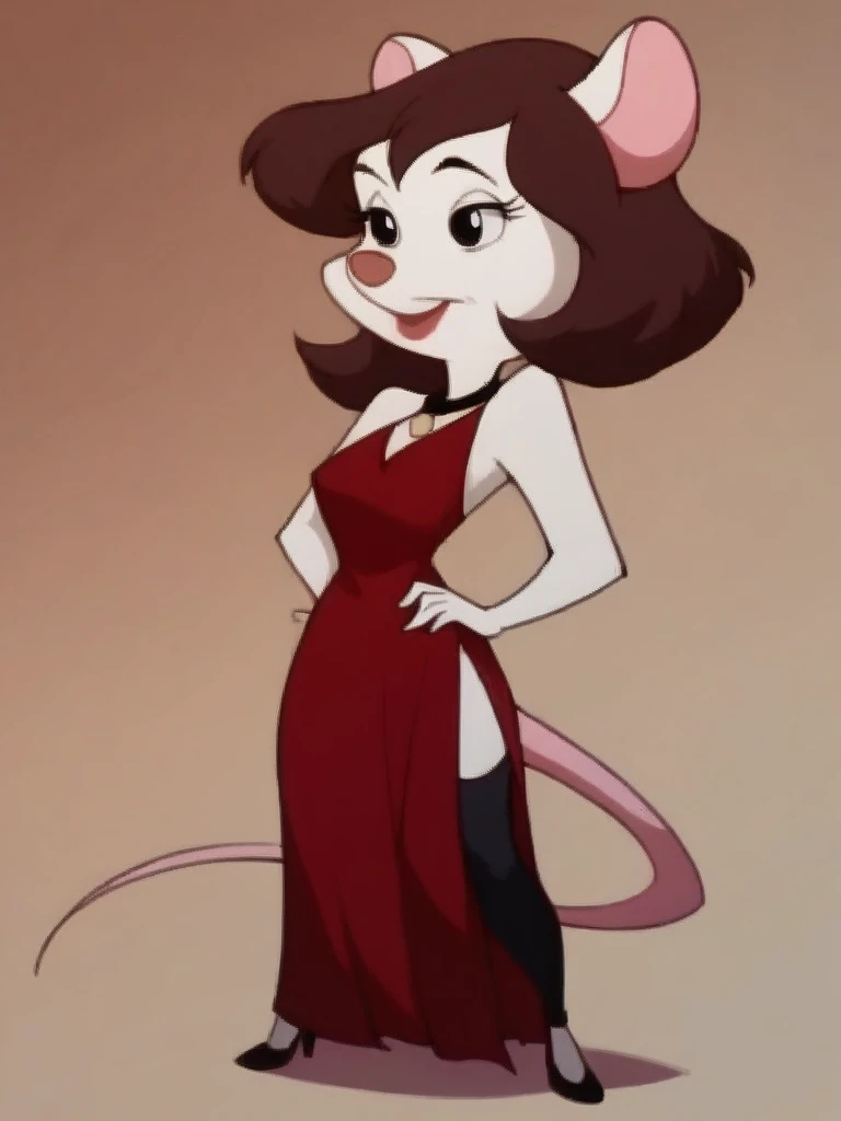 score_9, score_8_up, score_7_up, score_6_up, score_5_up, score_4_up, Mousey_Galore, red dres, backless dress, side slit, detailed face, detailed eyes, detailed background, <lora:mousey-galore-v1:1>