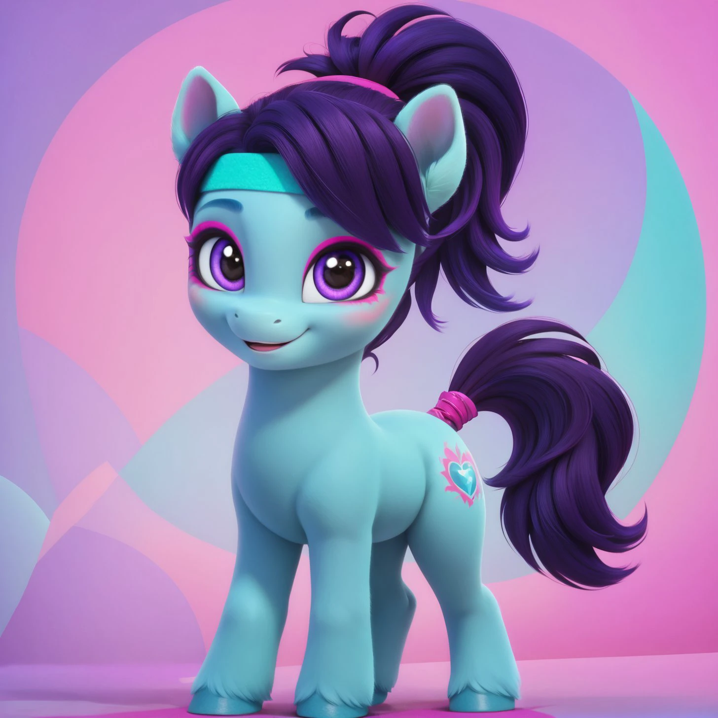 score_9, score_8_up, score_7_up, score_6_up, score_5_up,with beautiful, detailed, (detailed cute pony face), detailed eyes, detailed fur, beautiful, vector, flat colors, (abstract background: 1.8), (looking at you, looking at viewer: 1.5), cute smile, happy, ((close-up)),   <lora:Blue Belle:1>Blue Belle, Body Gray blue, Hair 
Iris purple, FULL body
blue, Filly,
<lora:Wholesome_MLP-v1.2:1>  <lora:3D_Animation_Diffusion_Pony_style:1>