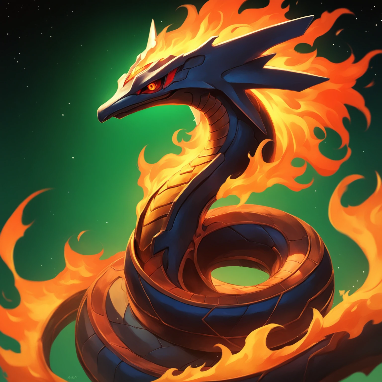 green background, english text, breathing fire, animal, orange eyes, pokemon, 1boy, serpentine body, star (sky), colored sclera, white background, no humans, red eyes, gradient,
score_9, score_8_up, score_7_up, intricate details, rating_safe, fantasy setting,
detailed background,
<lora:ral-chrosc-clr:0.5>, ral-chrosc-clr,
<lora:xl_more_art-full_v1:0.3>,
<lora:add-detail-xl:0.3> <lora:winding_body:.9>coiled