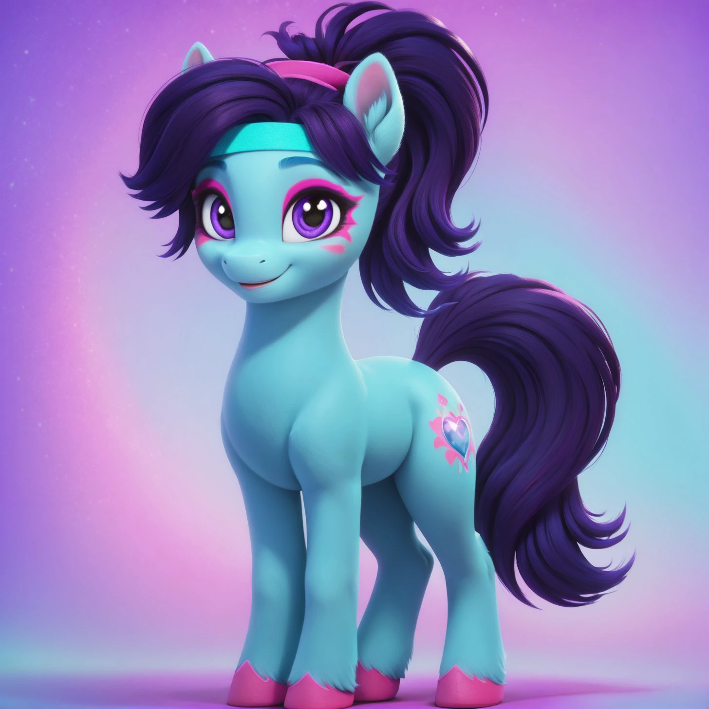 score_9, score_8_up, score_7_up, score_6_up, score_5_up,with beautiful, detailed, (detailed cute pony face), detailed eyes, detailed fur, beautiful, vector, flat colors, (abstract background: 1.8), (looking at you, looking at viewer: 1.5), cute smile, happy, ((close-up)),   <lora:Blue Belle:1>Blue Belle, Body Gray blue, Hair 
Iris purple, FULL body
blue, 
<lora:Wholesome_MLP-v1.2:1>  <lora:3D_Animation_Diffusion_Pony_style:1>