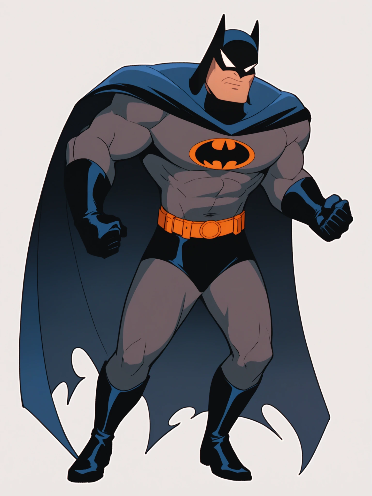 score_9, score_8_up, score_7_up, score_6_up, score_5_up,
1boy, cape, male focus, solo, superhero, belt, gloves, boots, mask, clenched hands
<lora:Batman_Mask_of_the_Phantasm:1>