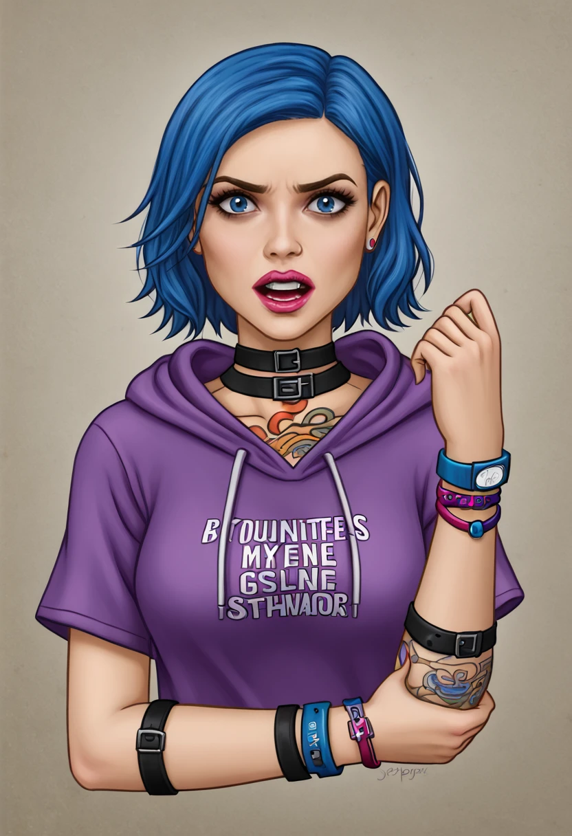 , <lora:Zoey-PXL:0.8> zoey-pxl, zoey, , 1girl, solo, traumatized, upper body, Violet hoodie, blue Bracelet, Vintage Glamour, straps, canal,