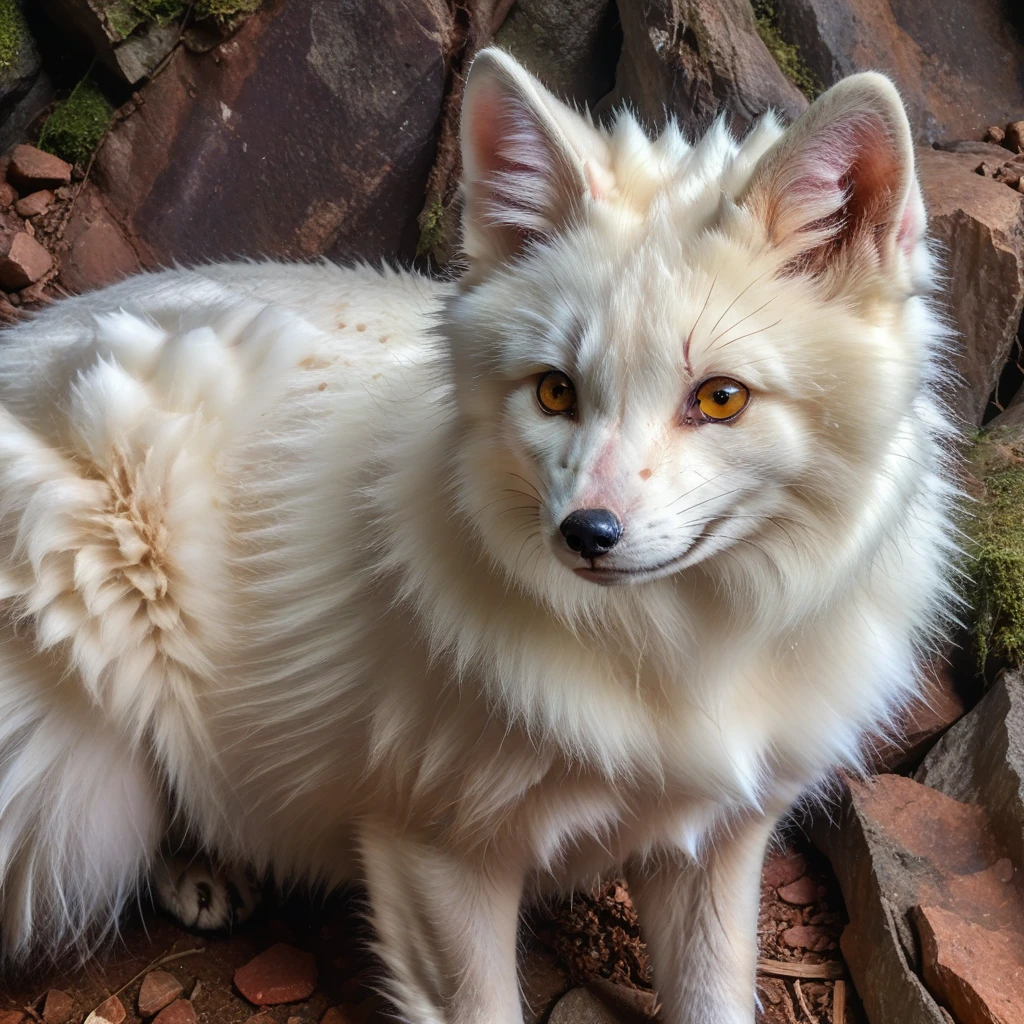 incredibly absurdres,solo,photorealistic,arcticfoxwnt,white fur,fluffy,feral,detailed background,looking at viewer,outdoors,<lora:Foxes_-_Multiple_Species:1>,