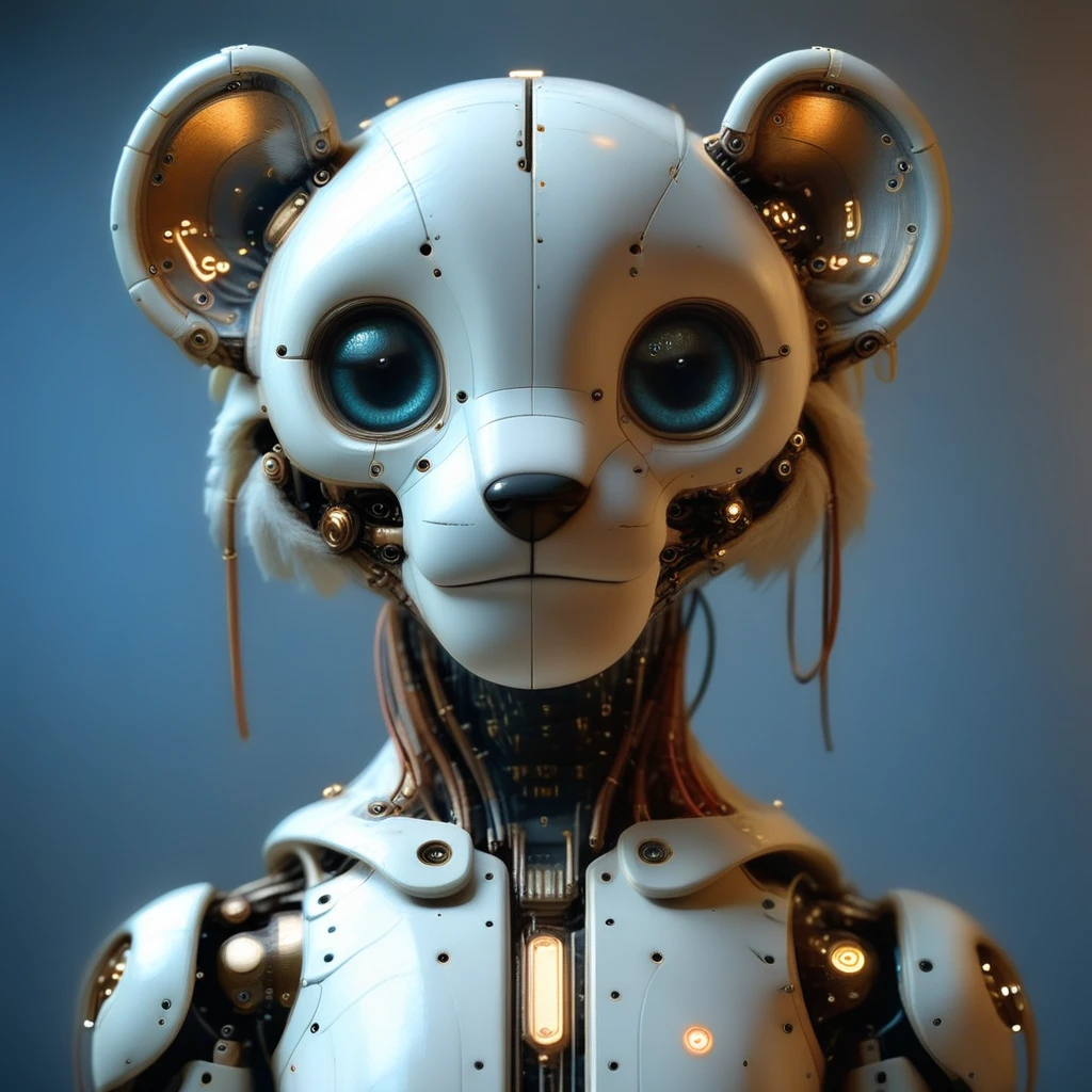 artist name, photorealistic CGI rendering depicting a humanoid robot with a distinctly alien appearance. The robot has a smooth, breasts, metallic components, metallic white, showcasing its advanced mechanical and organic hybrid design.   The cat's face and neck are seamlessly integrated with intricate, with a soft, glowing blue dots and intricate circuitry patterns. The head has large, stylized anthropomorphic animal, depicted from the chest up. The character's head is a sleek, set against a gradient gray background, glowing blue circuits and lenses suggesting advanced technology., hyper-realistic CGI rendering of a futuristic, The image is a digital artwork featuring a stylized, photorealistic CGI rendering of an anthropomorphic robot resembling a feline. The robot has a humanoid upper body with a sleek, CGI-rendered illustration of a humanoid robot bear with a futuristic, The image is a digital drawing of an anthropomorphic robot with a distinctly humanoid and endearing appearance. The robot, web address, side by side