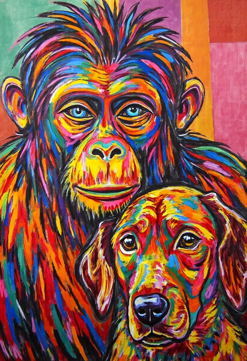 Fauvism Facilitator,  A portrait of a monkey and a dog