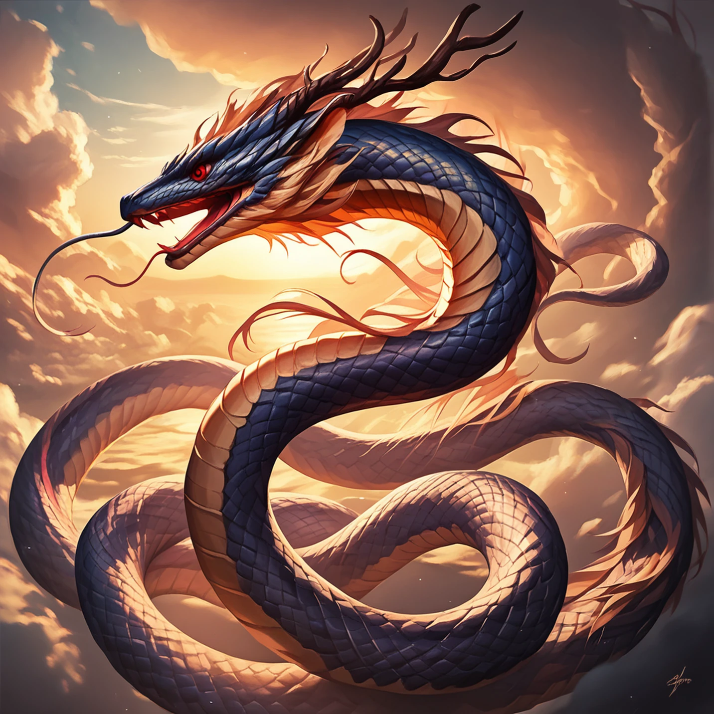 dragon, , eastern dragon, snake
<lora:winding_body:1.2> winding body, serpentine, serpentine body, , flying, sky, head, red eyes, open mouth, score_9, score_8_up, score_7_up, intricate details, , fantasy setting,
(tail:1.3)
, detailed background,