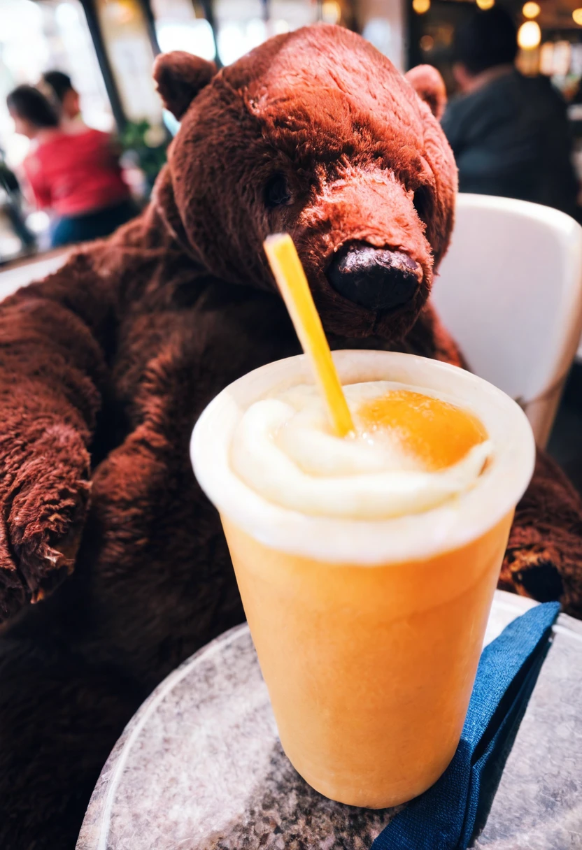 score_9, score_8_up, score_7_up, realistic, highly detailed, intricate details, detailed background, bear focus, photo of a bear, background of cafe,  backlight <lora:djungelskog:0.8> , drinking caffee