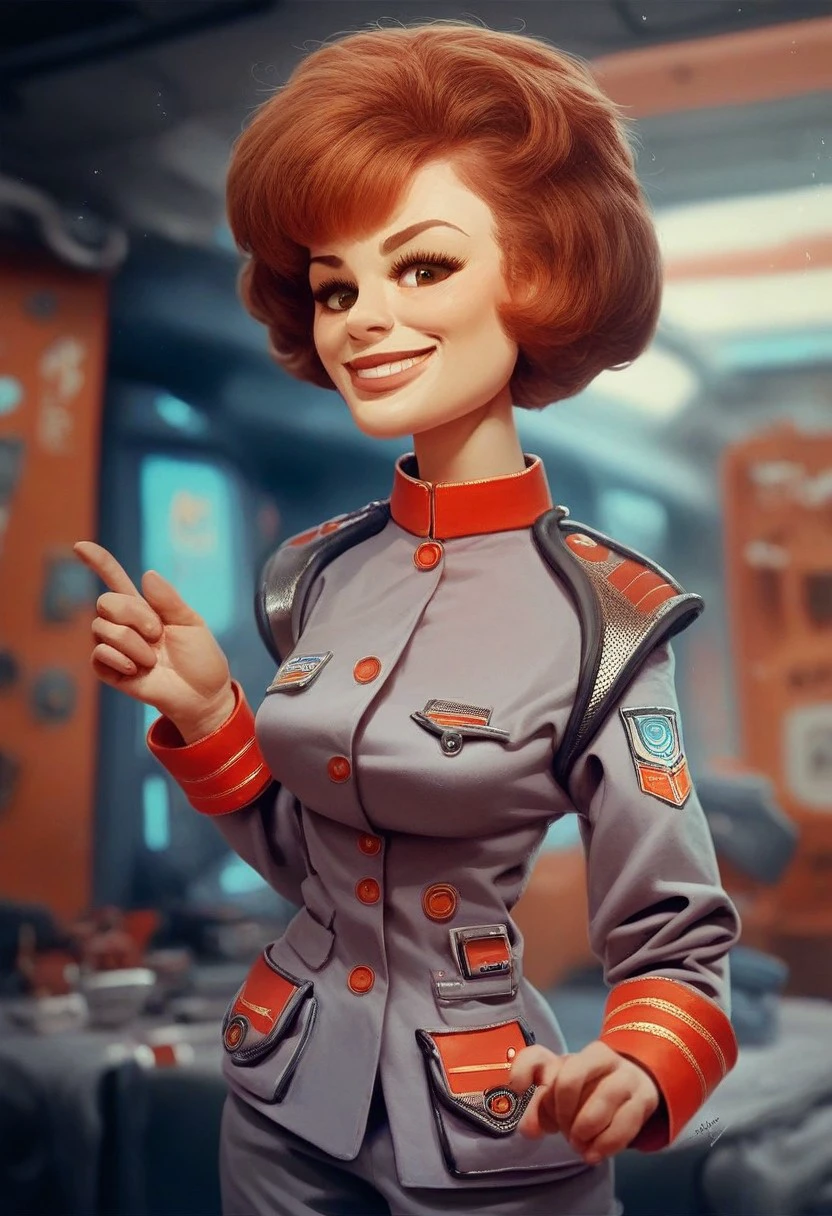 score_9_up, score_8_up, score_7_up, score_6_up, 1girl, solo, Atlanta_S, short brown hair, brown eyes, military uniform, proud smile, (standing in a futuristic command centre), (science fiction), (painted art)