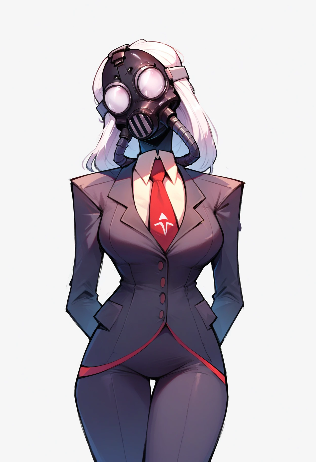 score_9, score_8_up, score_7_up, score_6_up, score_5_up, score_4_up,
 <lora:ChaosDirector:1> cha0s, gas mask, 
1girl, white background, simple background, suit, white hair,