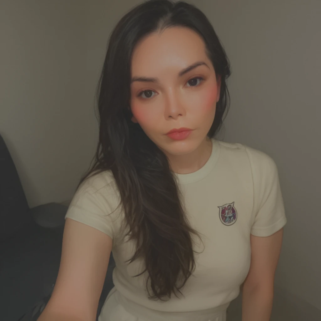 masterpiece, best quality, depth of field,   <lora:Ricki_Ortiz_v2:1>, r1ck10rt1z, 1girl, solo, black hair, long hair, shirt, lips, looking at viewer, short sleeves, white shirt, closed mouth, black eyes, realistic, upper body, short shorts