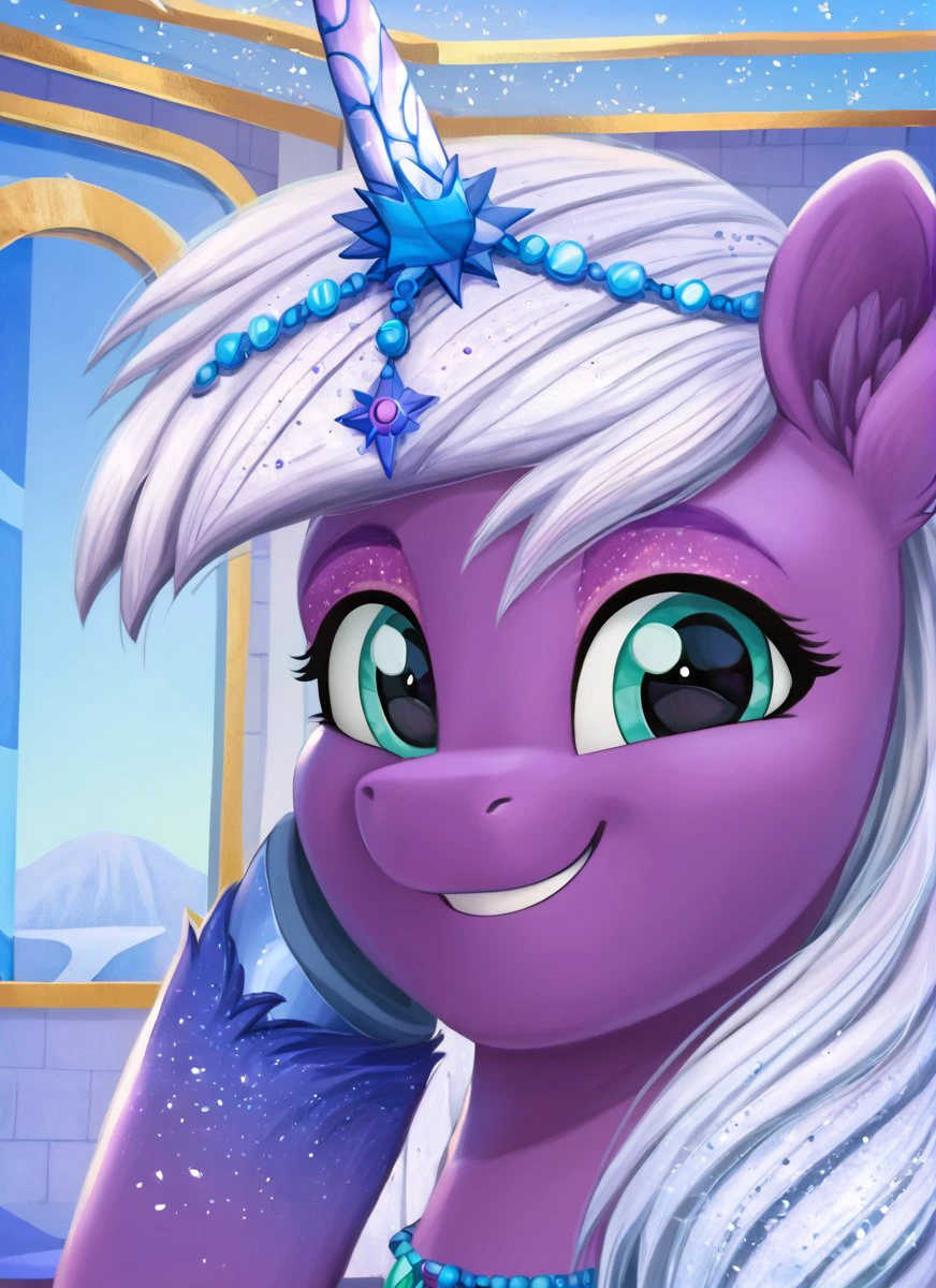 , score_9, score_8_up, score_7_up, score_6_up, score_5_up, score_4_up, rating_safe,  <lora:Violet frost:1>Violet frost
((cute, little, fuzzy pony, fur)), (high quality, detailed, beautiful), shiny, adorable face, detailed beautiful eyes, diadema, sunlight, realistic, outstanding, countershading, detailed soft lighting, ear fluff, hoof on face, cinematic vintage photography
<lora:Wholesome_MLP-v1.2:1> <lora:mlp_g5 (1):1>