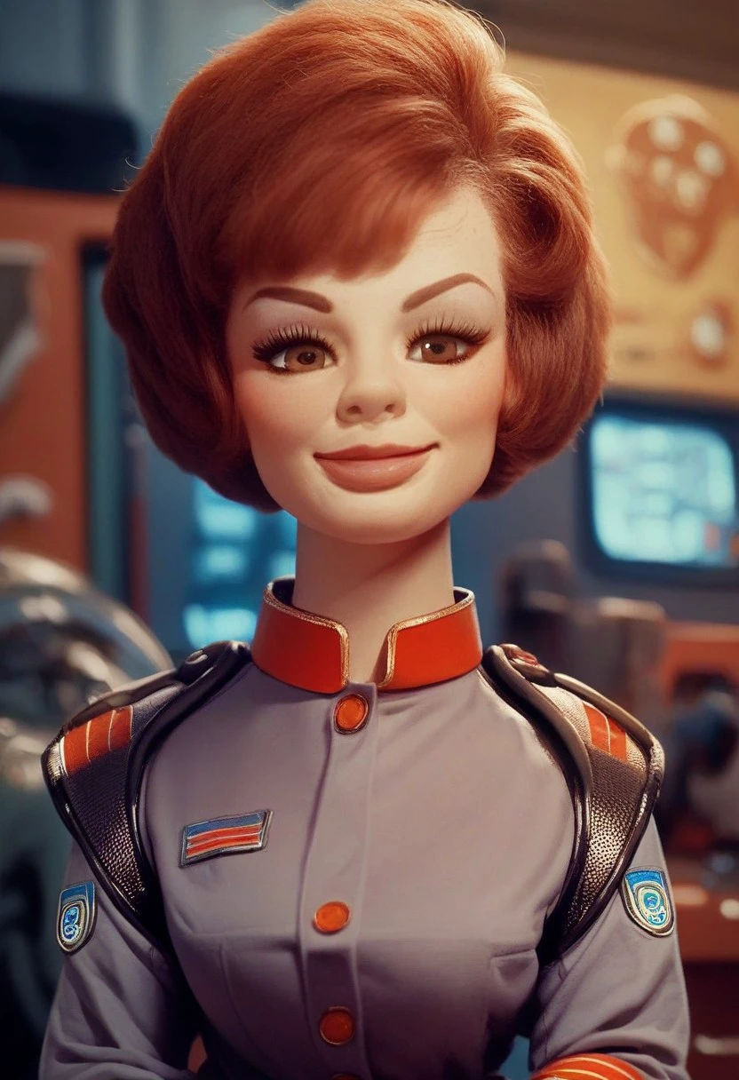 score_9_up, score_8_up, score_7_up, score_6_up, 1girl, solo, Atlanta_S, short brown hair, brown eyes, military uniform, proud smile, (standing in a futuristic command centre), (science fiction), (painted art)