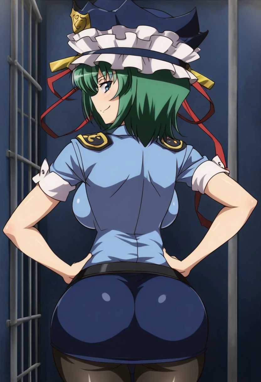 score_9, score_8_up,    jenny (pokemon), police uniform, belt, pencil skirt, white gloves, high heels .  green hair  .   source_anime  Bibl3  .  in office      . pussy focus  ,   good eyes.  detailed penis .   cum in pussy  .   huge breast     .  trimmed pubic hair  .   pubic. bouncing breasts .  wet pussy . smile . open mouth . blank eyes . squatting on penis . creampie sex