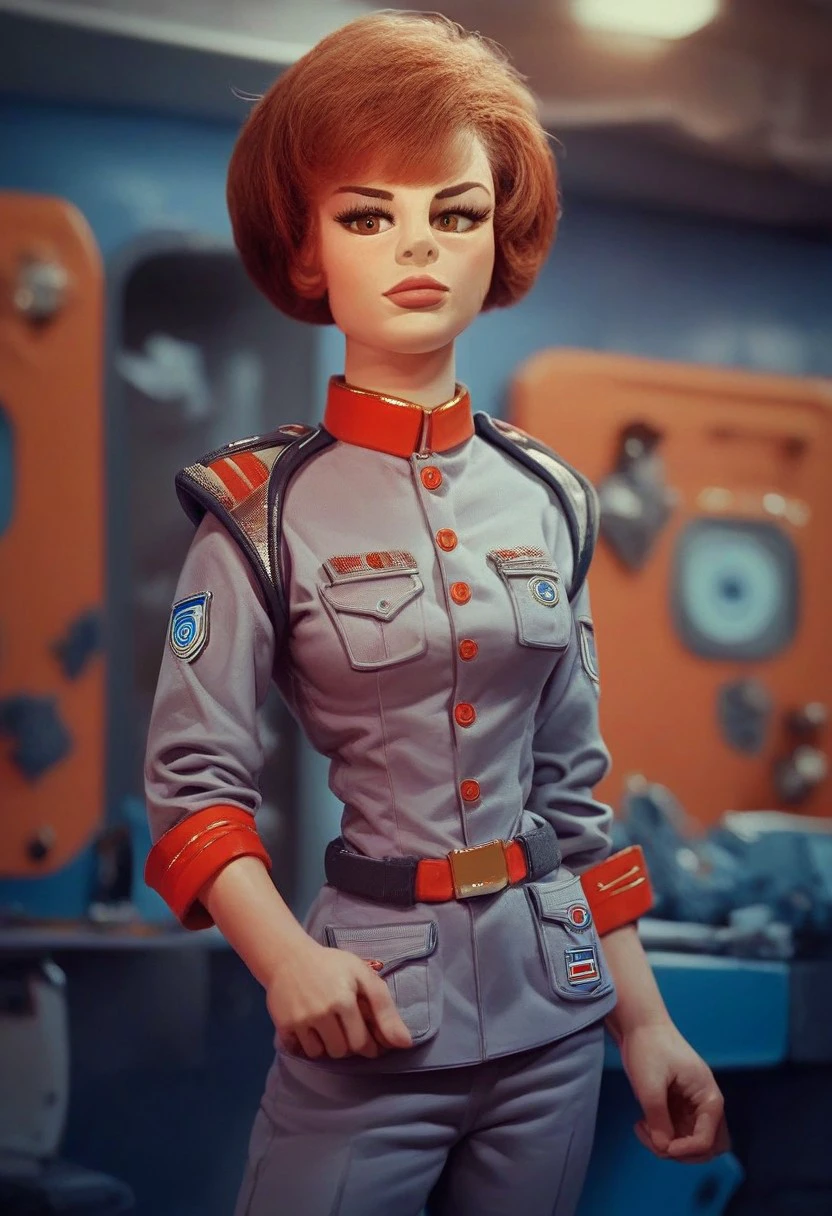 score_9_up, score_8_up, score_7_up, score_6_up, 1girl, solo, Atlanta_S, short brown hair, brown eyes, military uniform, (standing in a futuristic command centre), (science fiction), (painted art)