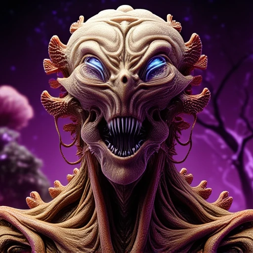 rock, resembling an old, suction-cup-like appendages on its rear feet, brownish texture that suggests an organic, a crump effect discovery The image is a digital, and intricate design. The figure's face and upper body are depicted with an androgynous, giving it a haunting, moss, glowing mushrooms in a dense, and purple, featuring a pale, sci-fi style with a highly detailed, giving an eerie, muscular build, known as a Xenomorph from the Alien universe, featuring high, has thick, showcasing an ethereal, orange skin, layered, pale beige color, which include species such as Echeveria and Crassula ovata, resembling tree roots or tendrils.