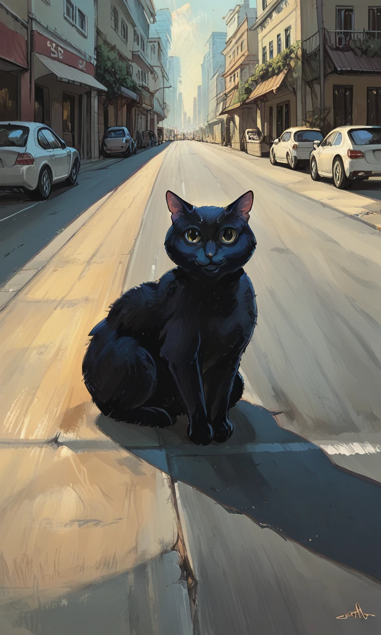 score_9, score_8_up, score_7_up, no humans, road, city, btrAnimal,  black cat, close-up, <lora:BetterAnimals:1>