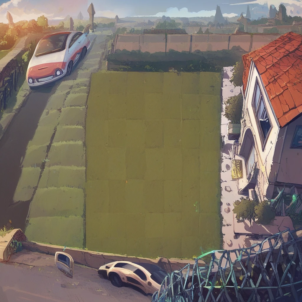 score_9, score_8, mikus-style, square fields, arena, playing field, devided intro a grid, car on the left side, read on the right side