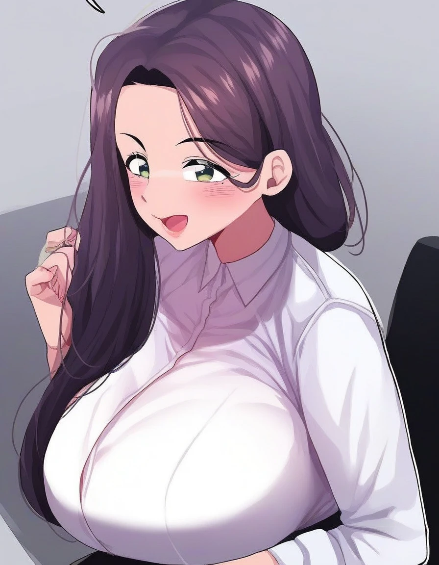 score_9,  <lora:Sunbae_from_Doki-Doki_Connection:1> sunbae, huge breasts, mini skirt, office attire, 2d illustration, rating_questionable