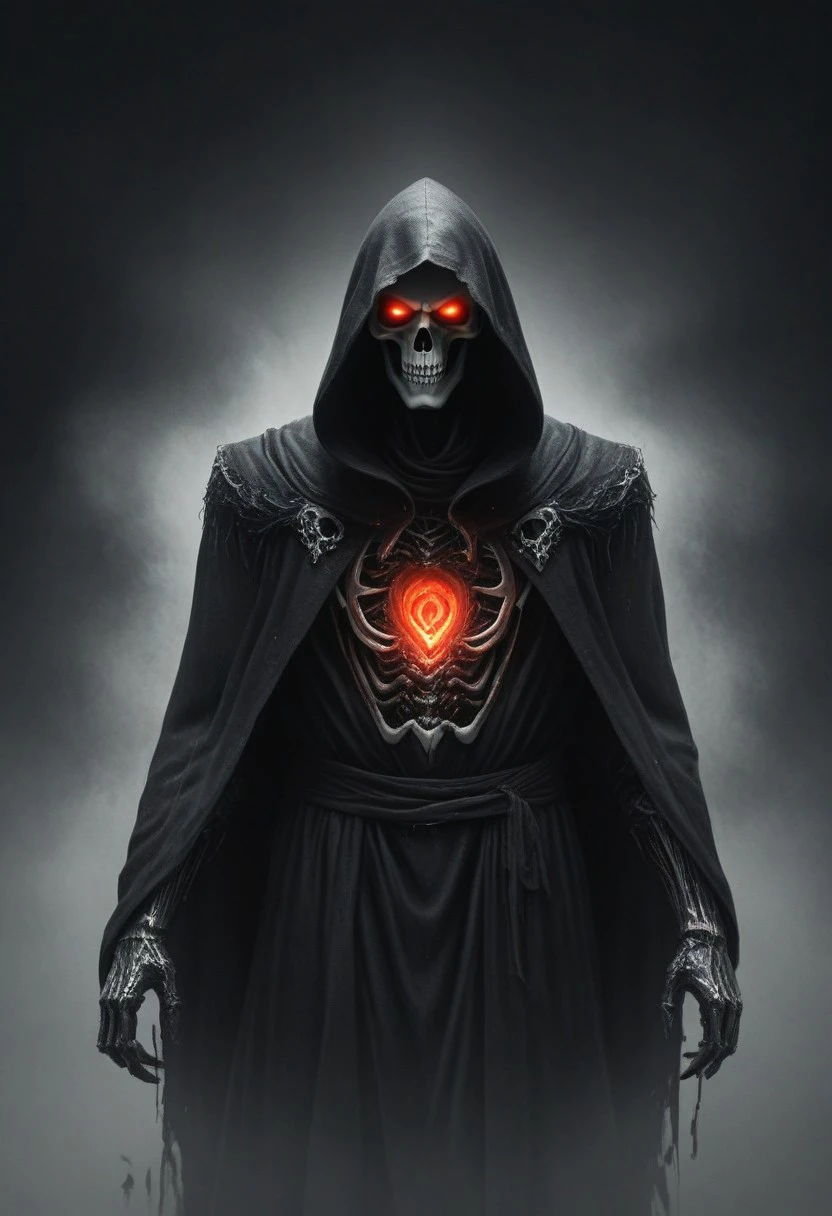 masterpiece, best quality, ultra-detailed, very aesthetic, perfect composition, intricate details, absurdres. 
BREAK,
1boy,  (Grim Reaper:1.5), (red glowing eyes), boney hands, (skull face), 
Break, 
Wearing black hooded robe, old tattered robe, 
Break, 
Standing in old tavern, 
Break, 
Looking at viewer, (front view:1.3), (head and chest focus), 
Break,
(Old tavern background), 
Break, 
(Fantasy, fairytale, dark moody, gloomy, dark picture, high contrast, stylized.), (painstakingly detailed), (realistic-photo),