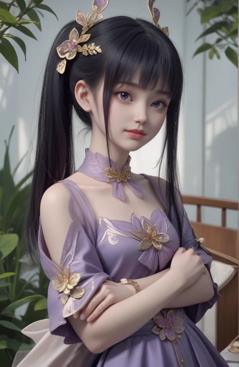 score_9,score_8_up,score_7_up,1girl,<lora:ç´«å¦_V1:1>,(bunches:1.2),black hair,hair_ornament,purple dress,