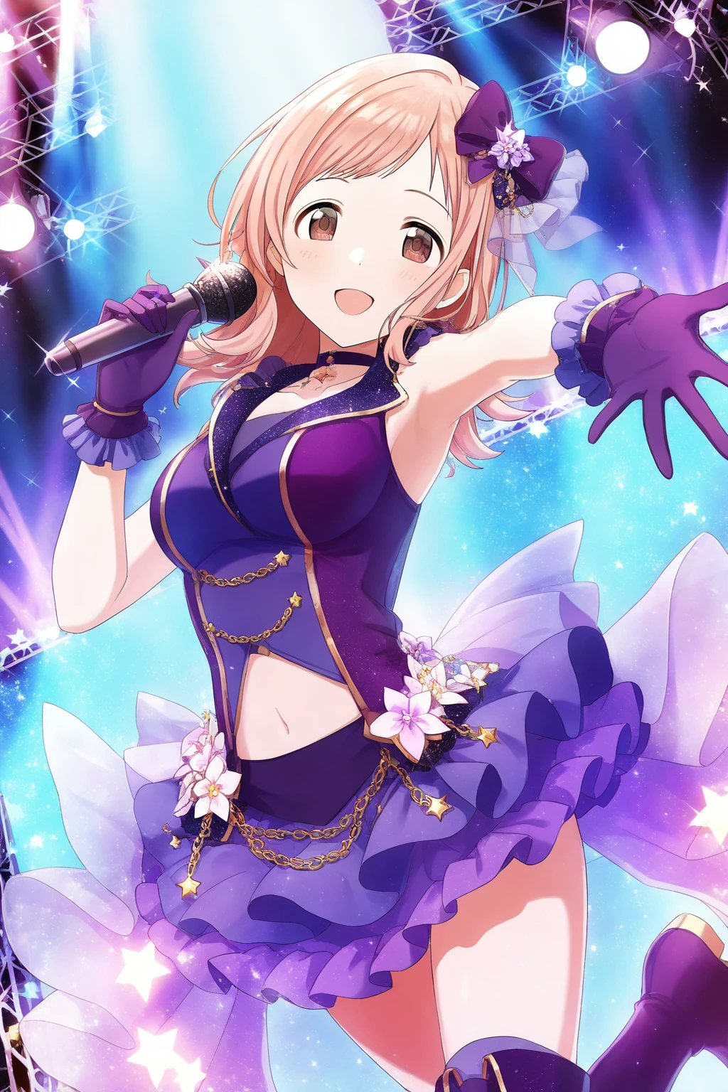 Anime of girls dancing in white dresses, stage,dyna,having fun,cheerfulness, Fault art, color difference, No one knows the future