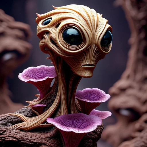 rock, resembling an old, suction-cup-like appendages on its rear feet, brownish texture that suggests an organic, a crump effect discovery The image is a digital, and intricate design. The figure's face and upper body are depicted with an androgynous, giving it a haunting, moss, glowing mushrooms in a dense, and purple, featuring a pale, sci-fi style with a highly detailed, giving an eerie, muscular build, known as a Xenomorph from the Alien universe, featuring high, has thick, showcasing an ethereal, orange skin, layered, pale beige color, which include species such as Echeveria and Crassula ovata, resembling tree roots or tendrils.