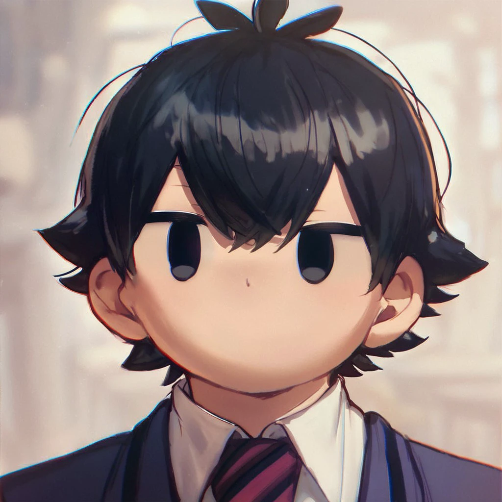 (masterpiece), score_9, score_8_up, score_7_up, score_6_up, score_5_up, score_4_up, 1boy, solo, Kometani, black hair , black eyes, striped necktie, school uniform, jitome, looking at viewer