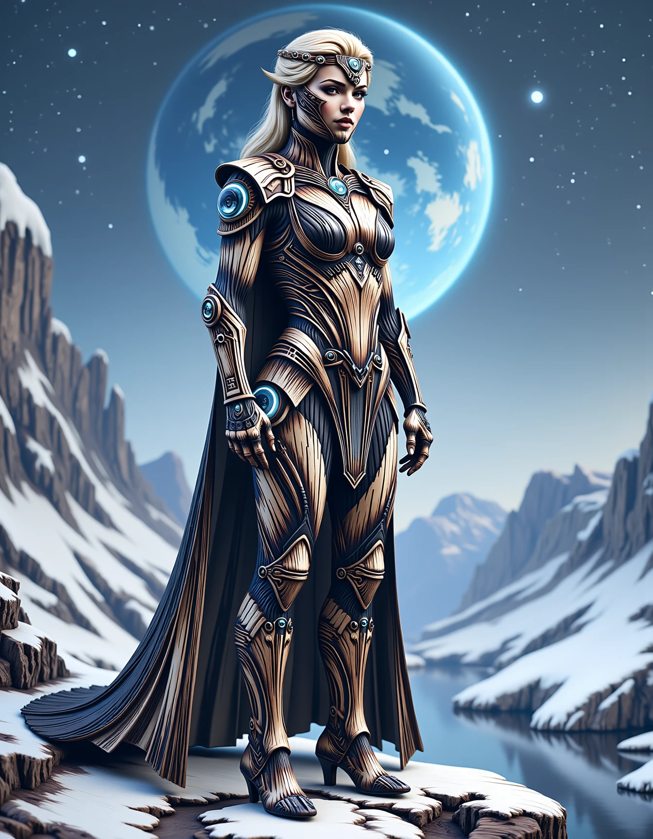 in the heart of an icy, futuristic realm, a majestic figure stands atop a frozen cliff. Elsa, now transformed into a Space Age Death Knight, dons a sleek, metallic armor adorned with intricate circuitry and glowing runes that pulse with an ethereal blue light. Her eyes, once warm and kind, now hold an intense, otherworldly glow. Behind her, a vast, star-studded galaxy swirls in the night sky, while below, frozen landscapes stretch out as far as the eye can see
<lora:dvr-pyro-flux:1> dvr-pyro-flux