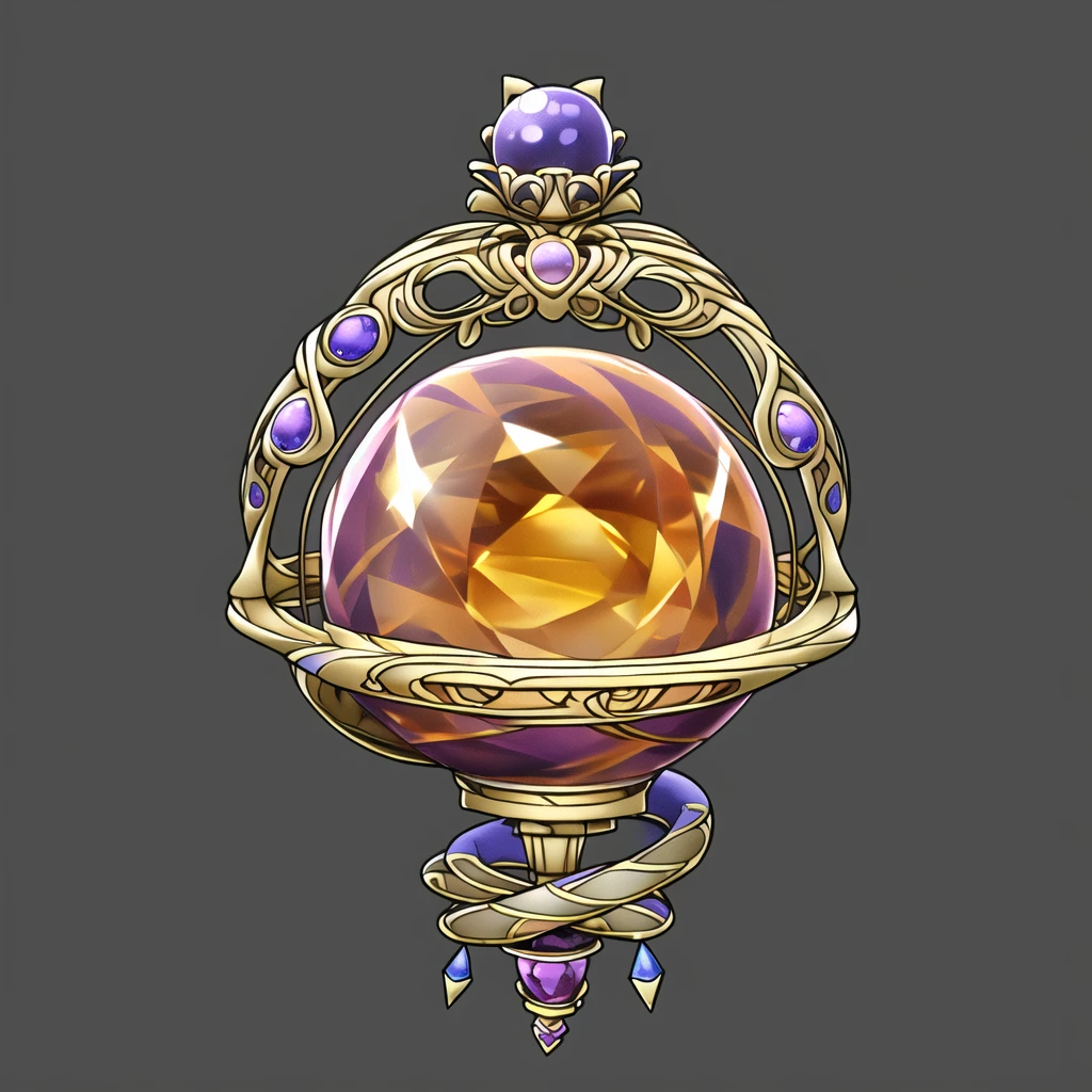 ((( gray background, simple background))),masterpiece,best quality,great quality,good quality,gmic_\(chaomingicon\),a purple ball with gold rings around it and purple gems at the top,grey background,simple background,<lora:gmic iocn_ç½é¾v1.0-000014:0.75>,