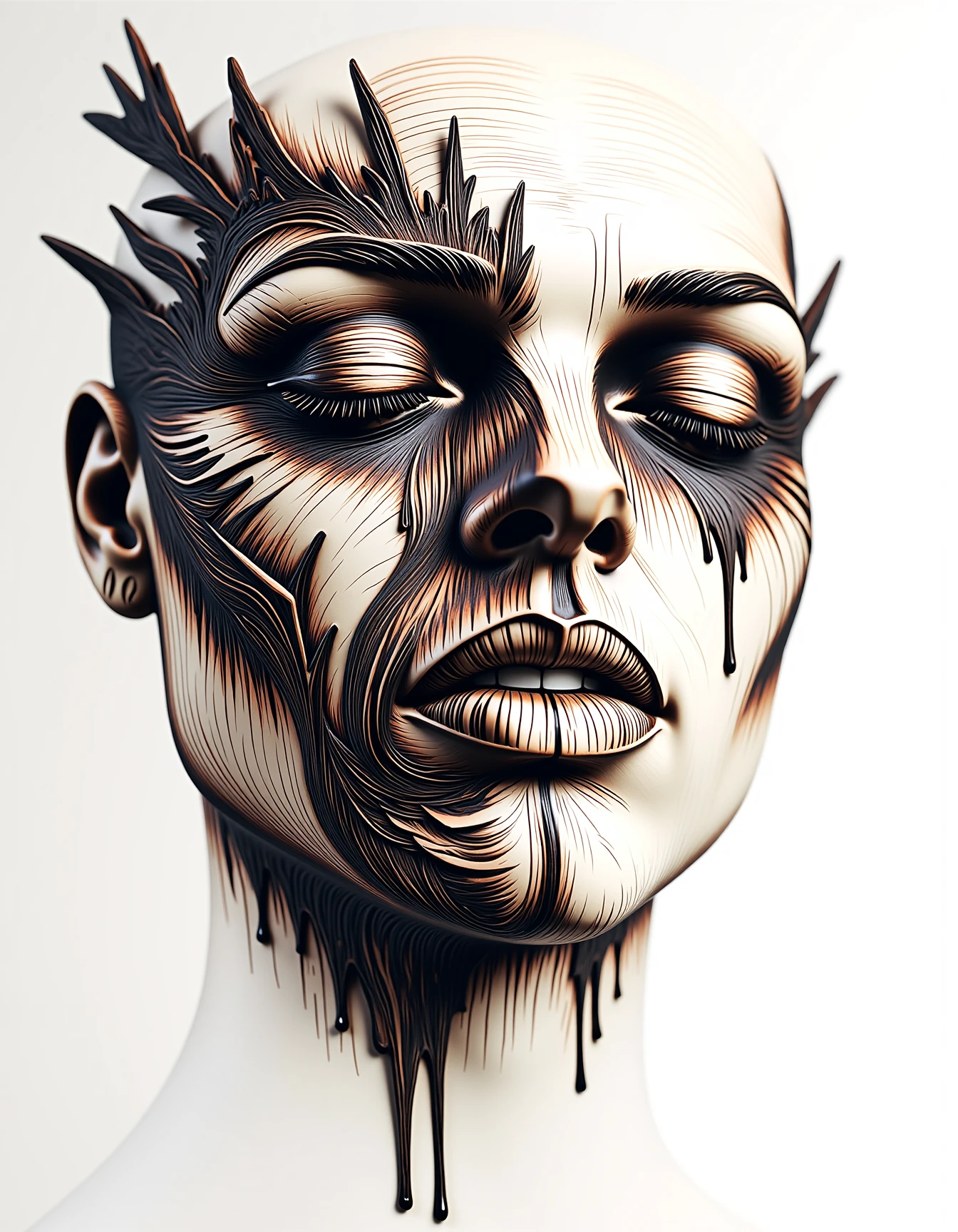 dark abstract sketch of a broken bleeding heart, white space theme, eyes closed, dmt entity manifestation, surreal render concept art, face by wlop, extremely detailed, 8 k, trending on artstation, cinematic lightning, ray tracing, unreal engine, glorious
<lora:dvr-pyro-flux:1> dvr-pyro-flux